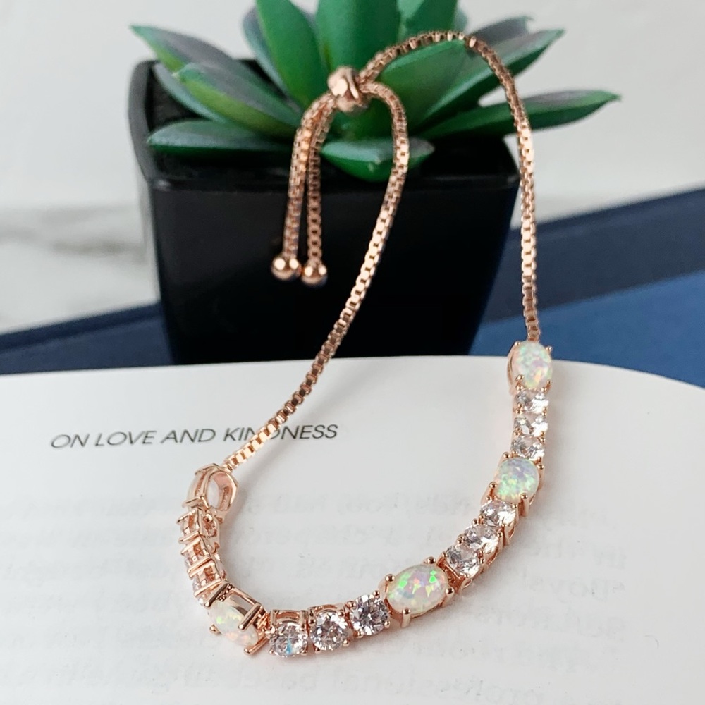11.00 CTTW Opal Tennis Bracelet Swarovski Crystals - Picture 1 of 6